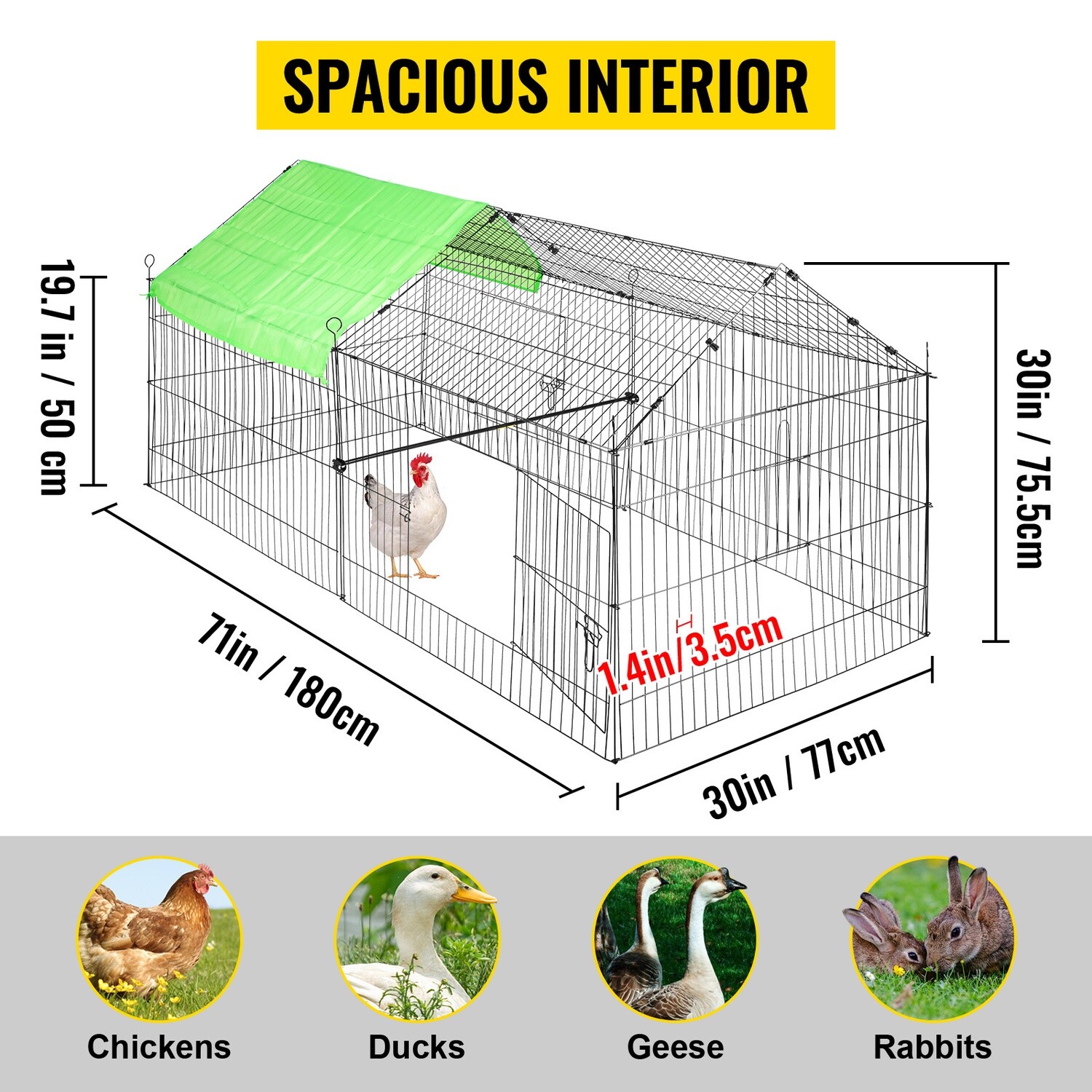 71x30x30&quot; Metal Small Animal Playpen Enclosure - Durable Chicken Coop Run Cage for Safe Outdoor Play and Containment