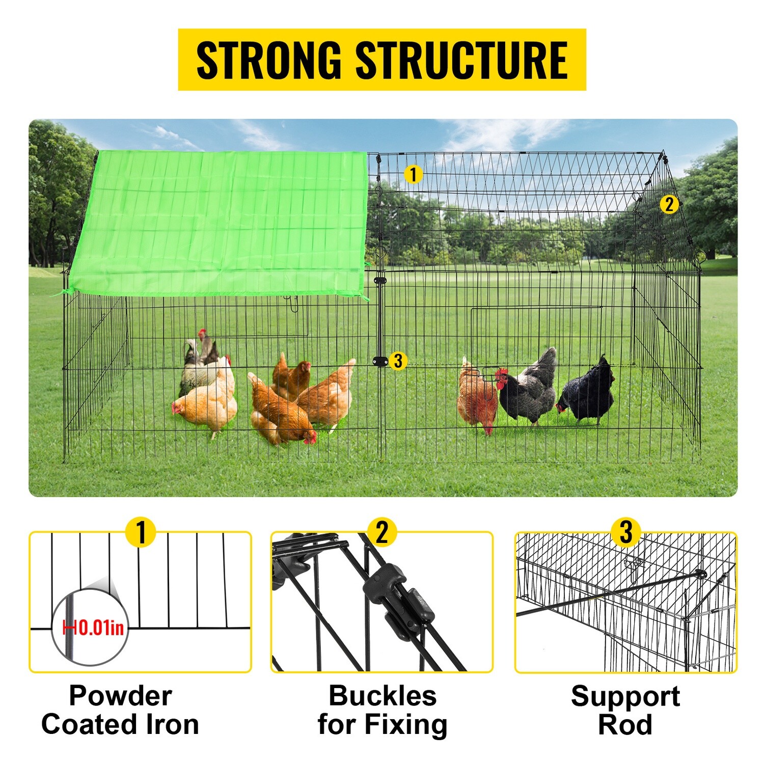 71x30x30&quot; Metal Small Animal Playpen Enclosure - Durable Chicken Coop Run Cage for Safe Outdoor Play and Containment