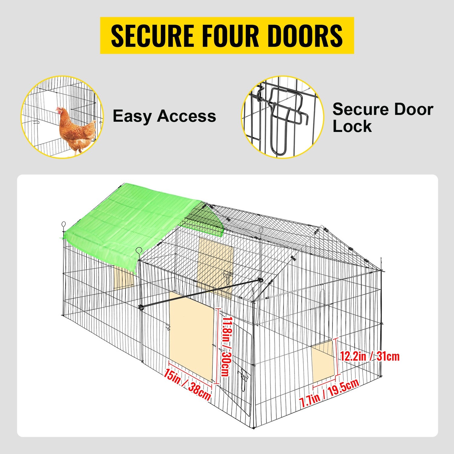 71x30x30&quot; Metal Small Animal Playpen Enclosure - Durable Chicken Coop Run Cage for Safe Outdoor Play and Containment