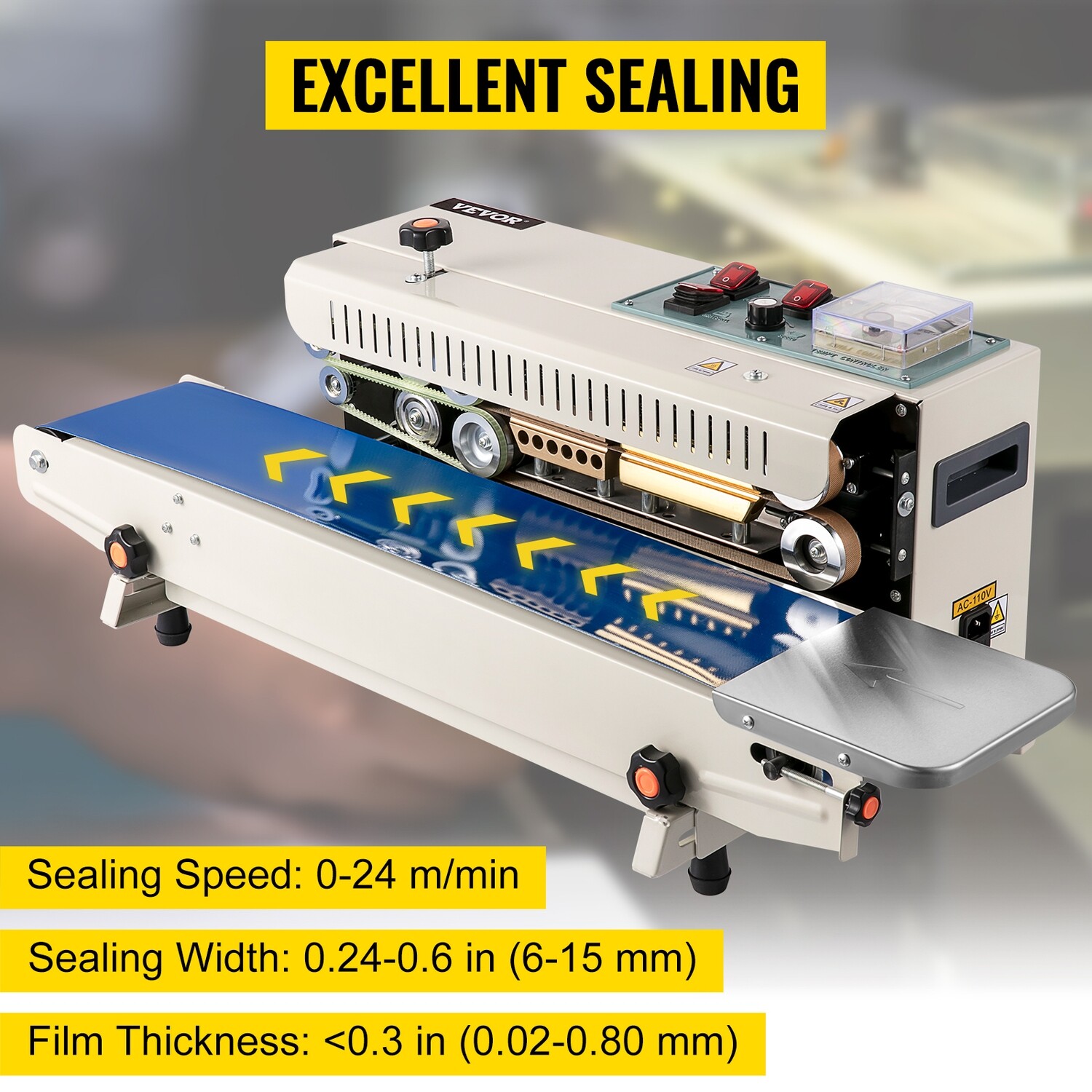 FR900 Auto Horizontal Sealing Machine 220V – Continuous Band Sealer for Bags, Ideal for Packaging and Sealing Products Efficiently