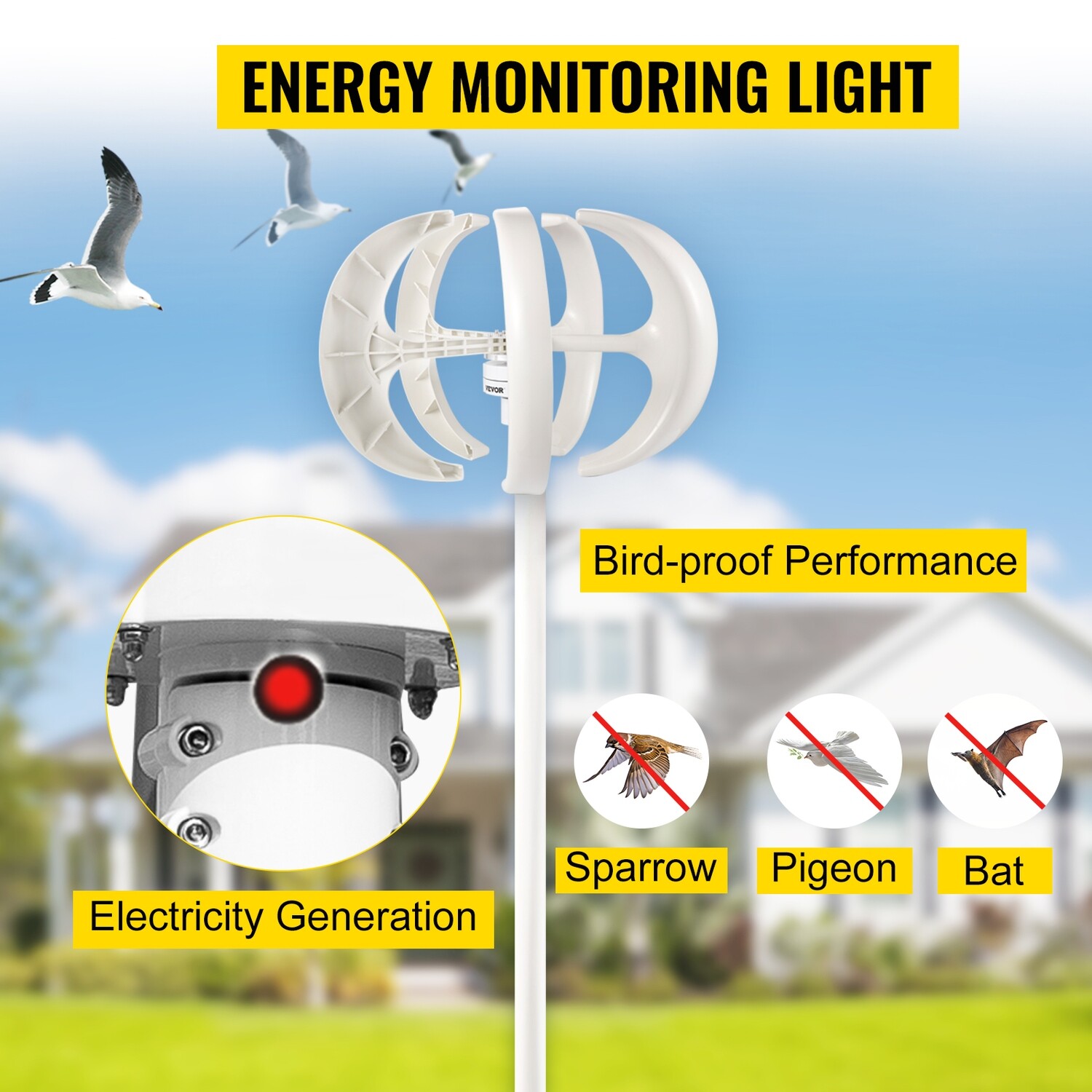 5-Blade Vertical Axis Wind Turbine Generator - 600W 12V Efficient Energy Solution for Sustainable Power Generation