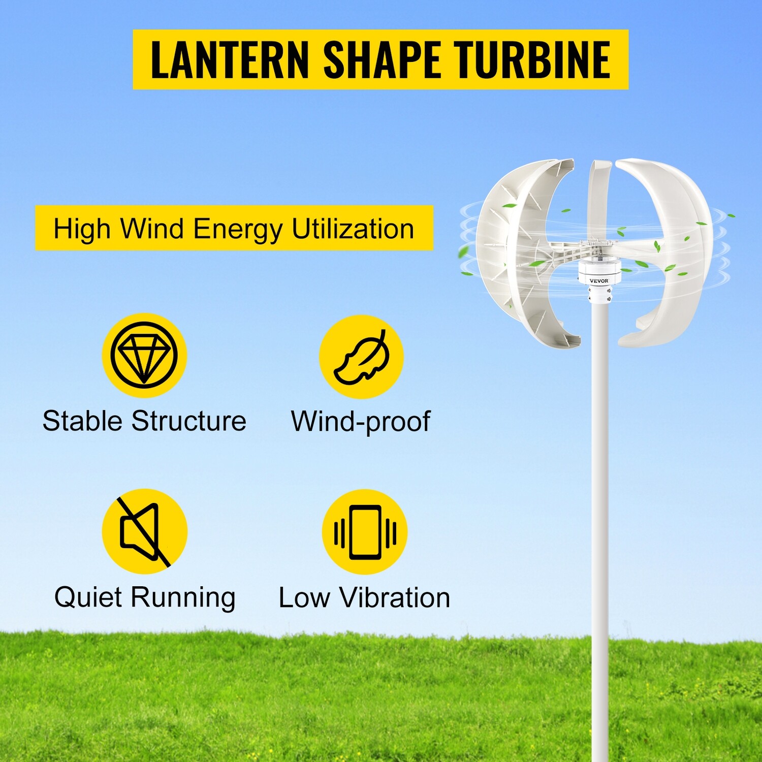 5-Blade Vertical Axis Wind Turbine Generator - 600W 12V Efficient Energy Solution for Sustainable Power Generation