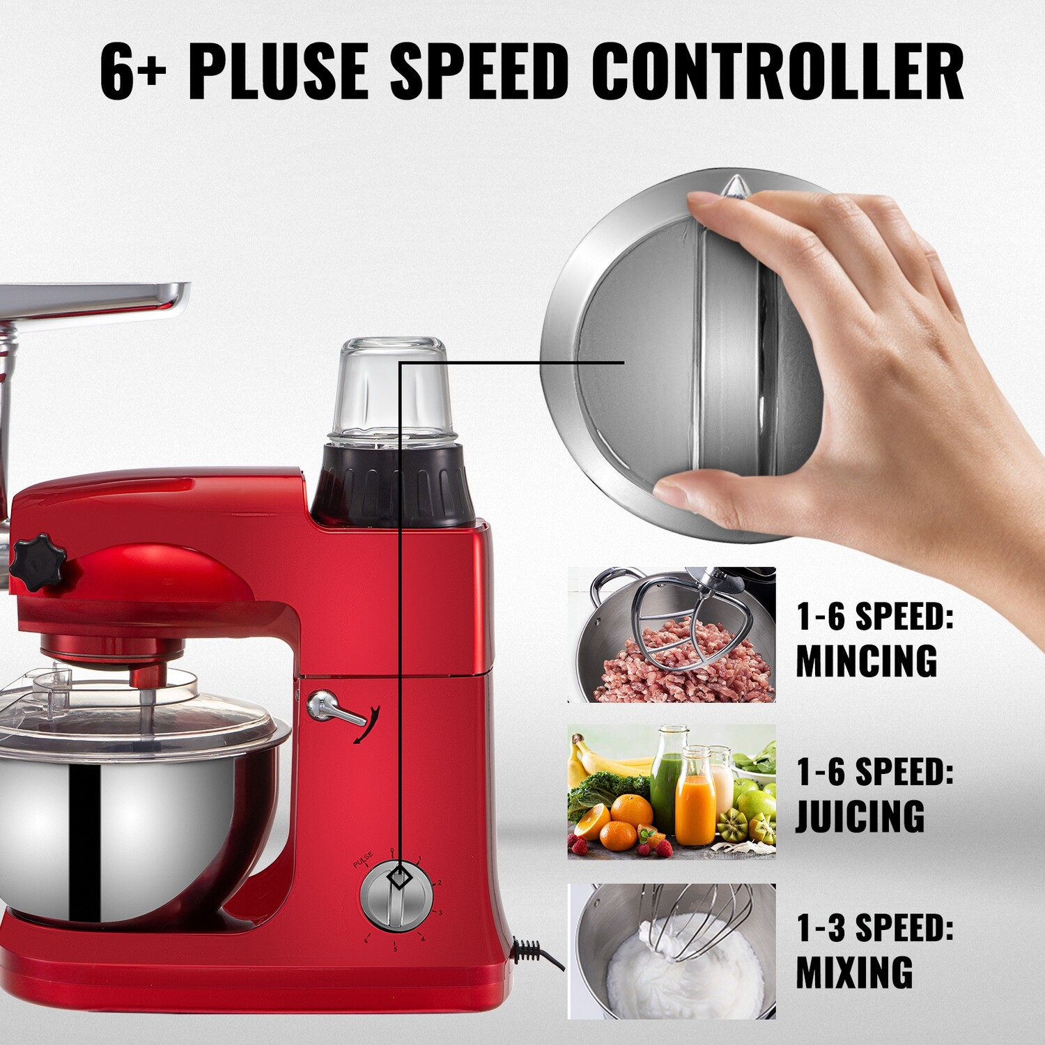 Red 4 in 1 Stand Mixer Meat Grinder Juice Blender 1000w 5qt Bowl