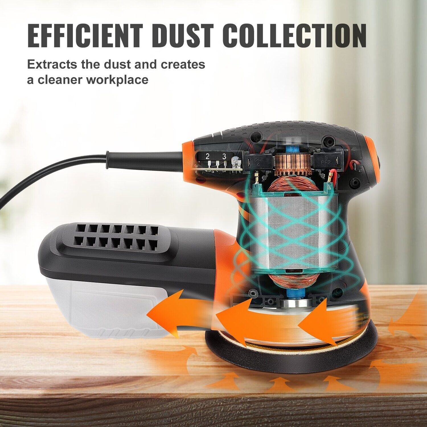 Palm Sander 5 Inch 350W Random Orbital Sander w/Dust Collection Box