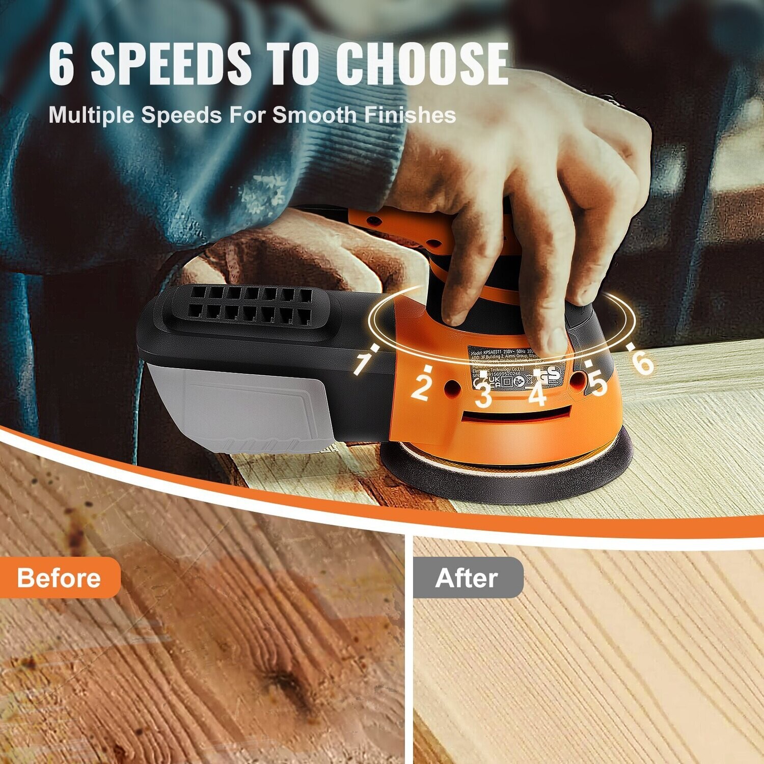 Palm Sander 5 Inch 350W Random Orbital Sander w/Dust Collection Box