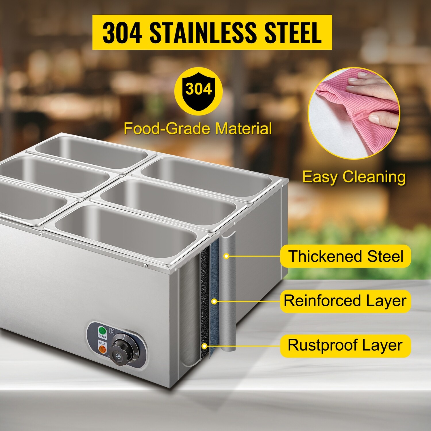 Steam Table Steamer Electric Bain Marie Catering Kitchen 6-Pan Food Warmer