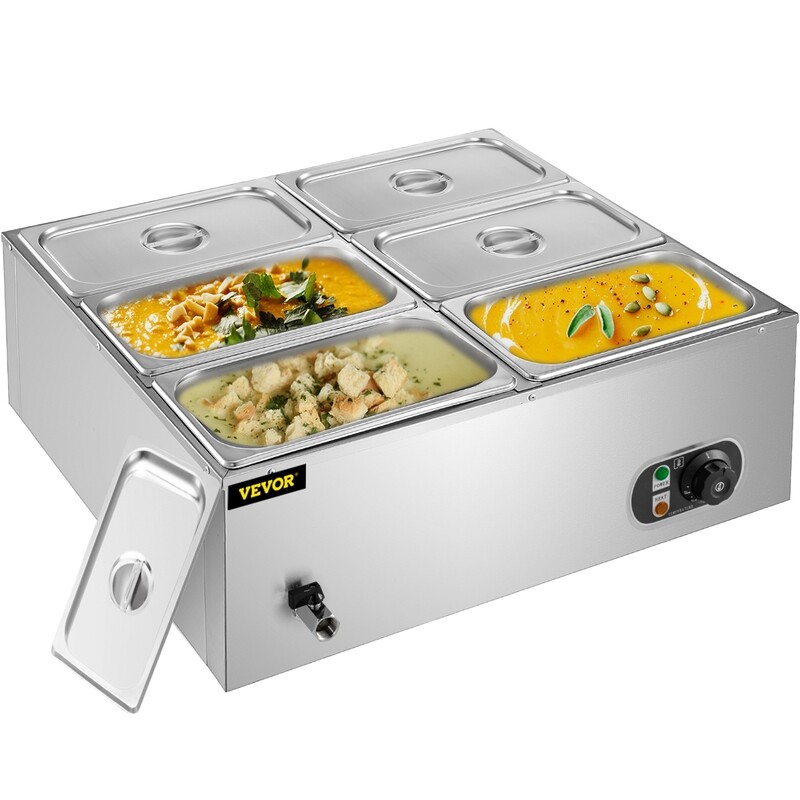 Steam Table Steamer Electric Bain Marie Catering Kitchen 6-Pan Food Warmer