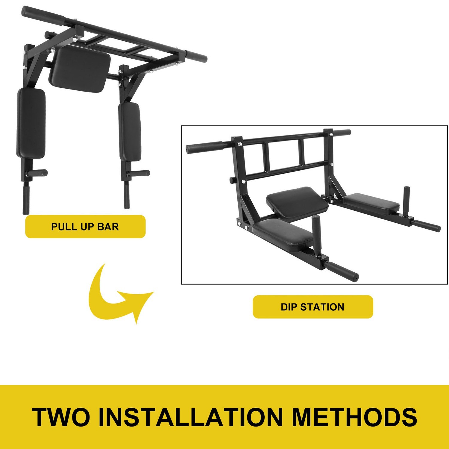 Pull Up Dip Bar Station Chin Up Gym Fitness Strength Training Wall Mounted