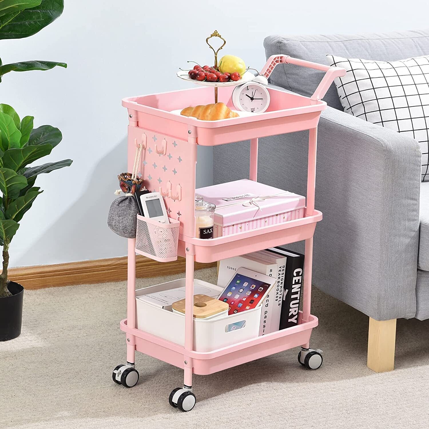 3-Tier Rolling Cart with Handles - Versatile Storage Trolley on Wheels for Easy Mobility - Sturdy, Space-Saving Design for Organizing Kitchen, Bathroom, Office, or Craft Supplies - Ideal for Home