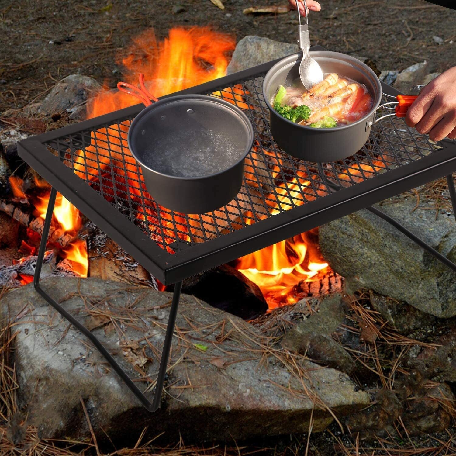 Portable Heavy Duty Steel Campfire Grill Grate Folding