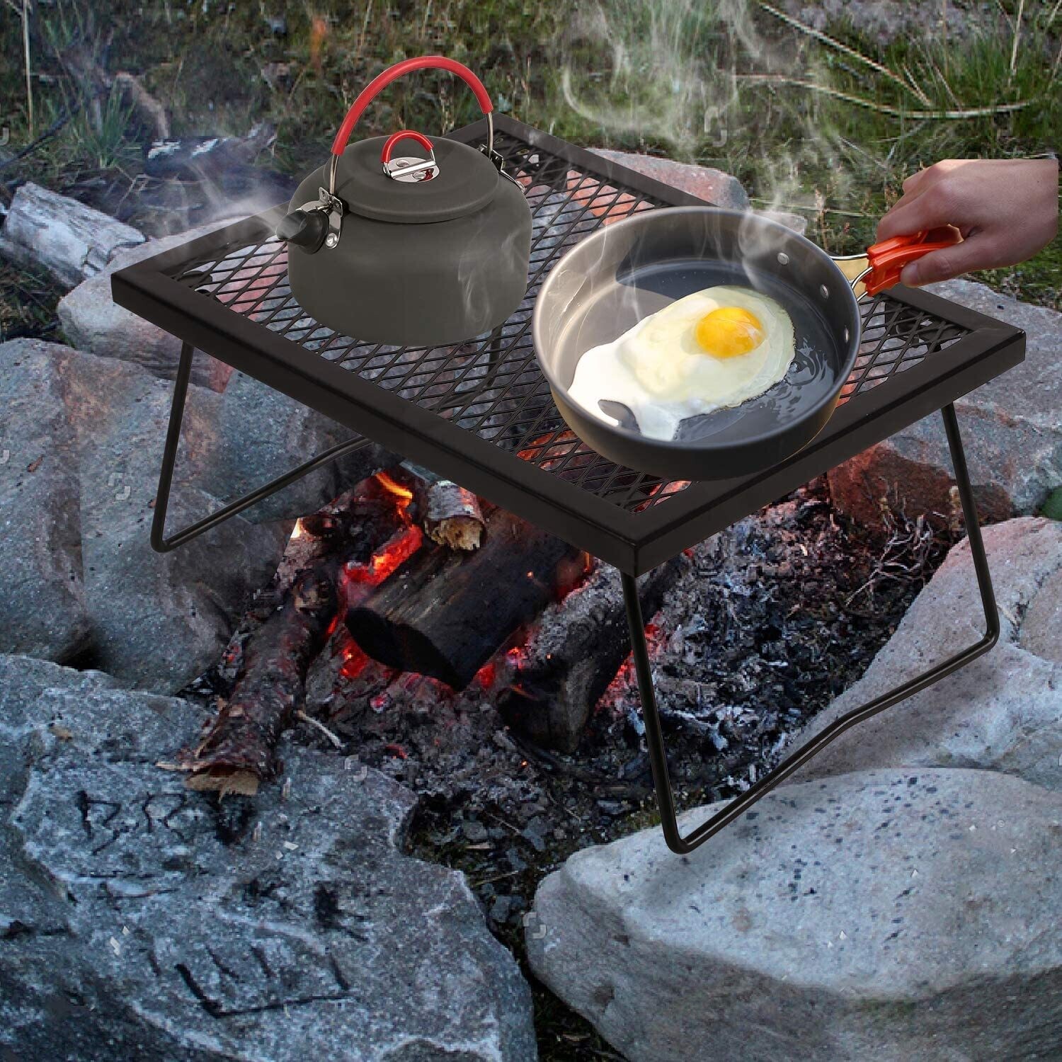 Portable Heavy Duty Steel Campfire Grill Grate Folding