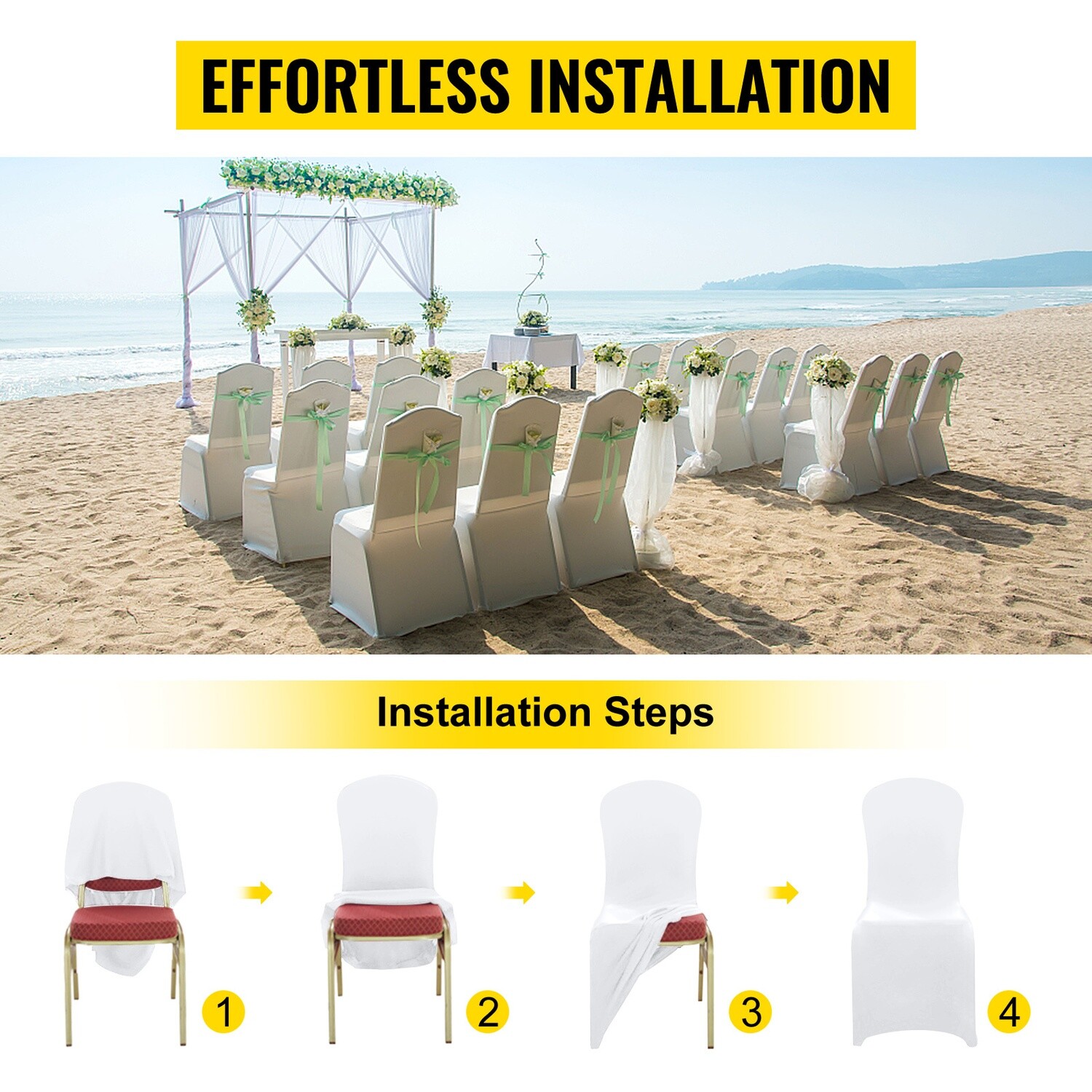 50 pcs Stretch White Spandex Chair Covers for Weddings and Events - Elegant and Durable Seating Solutions