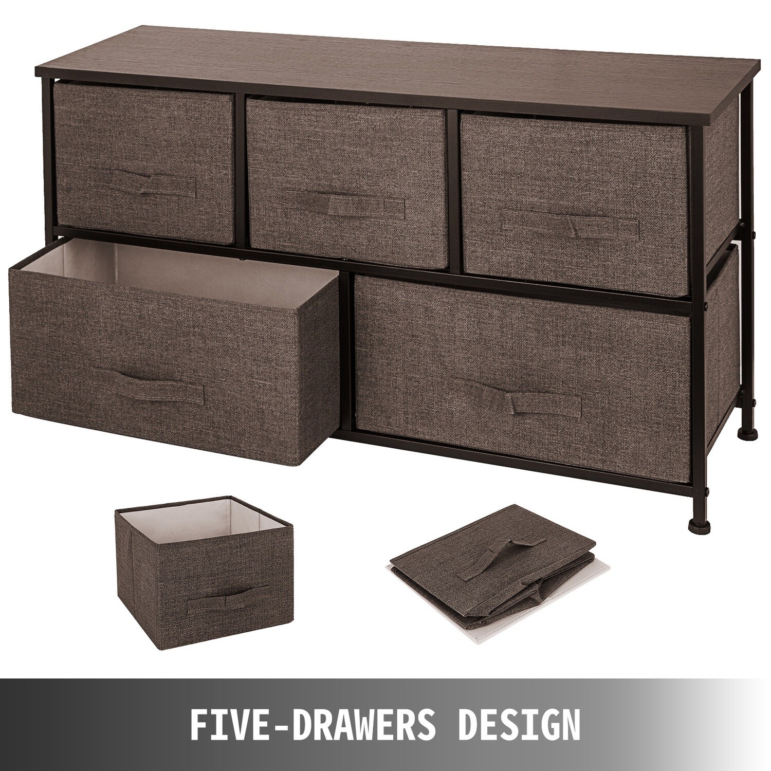 Fabric Storage Chest for Bedroom – 5 Drawer Dresser Organizer Storage Unit for Clothes, Toys, and Household Items