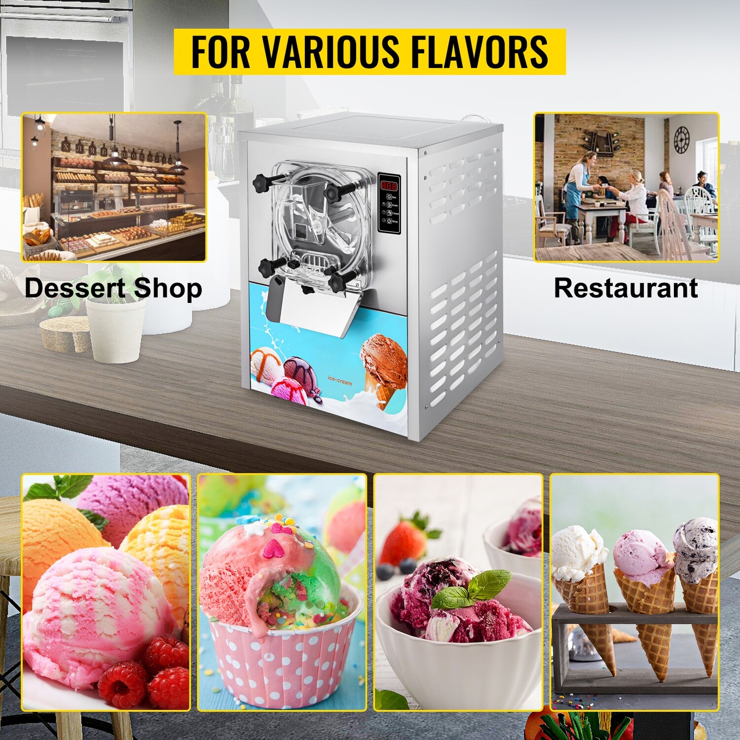 Commercial Hard Ice Cream Machine, 1400W High-Performance Ice Cream Maker, Ideal for Cafes, Restaurants, and Dessert Shops