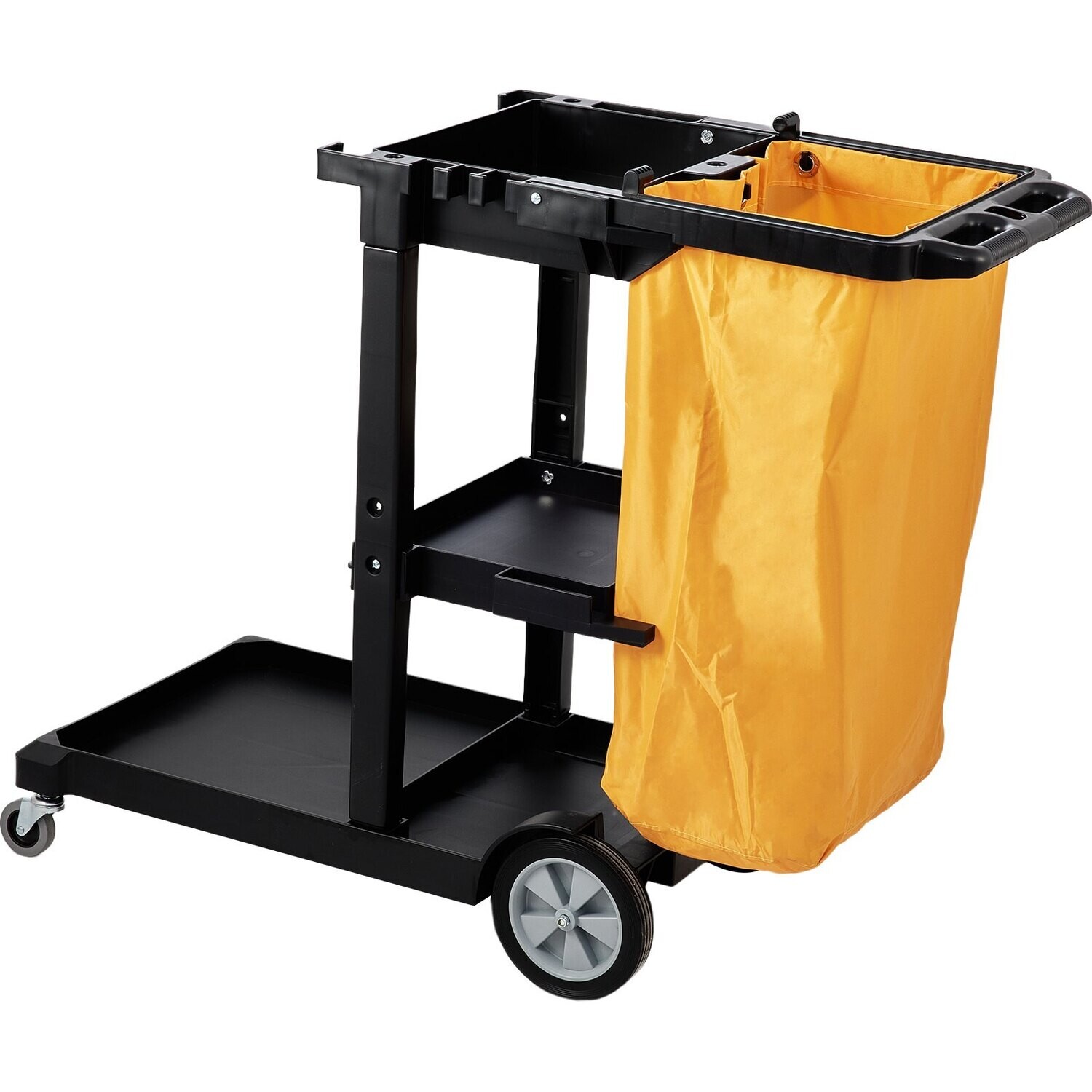 3-Shelf Commercial Janitorial Cart with 25-Gallon PVC Bag and Cover - 200 lbs Capacity, Heavy-Duty Plastic Housekeeping Cart for Efficient Cleaning and Organization