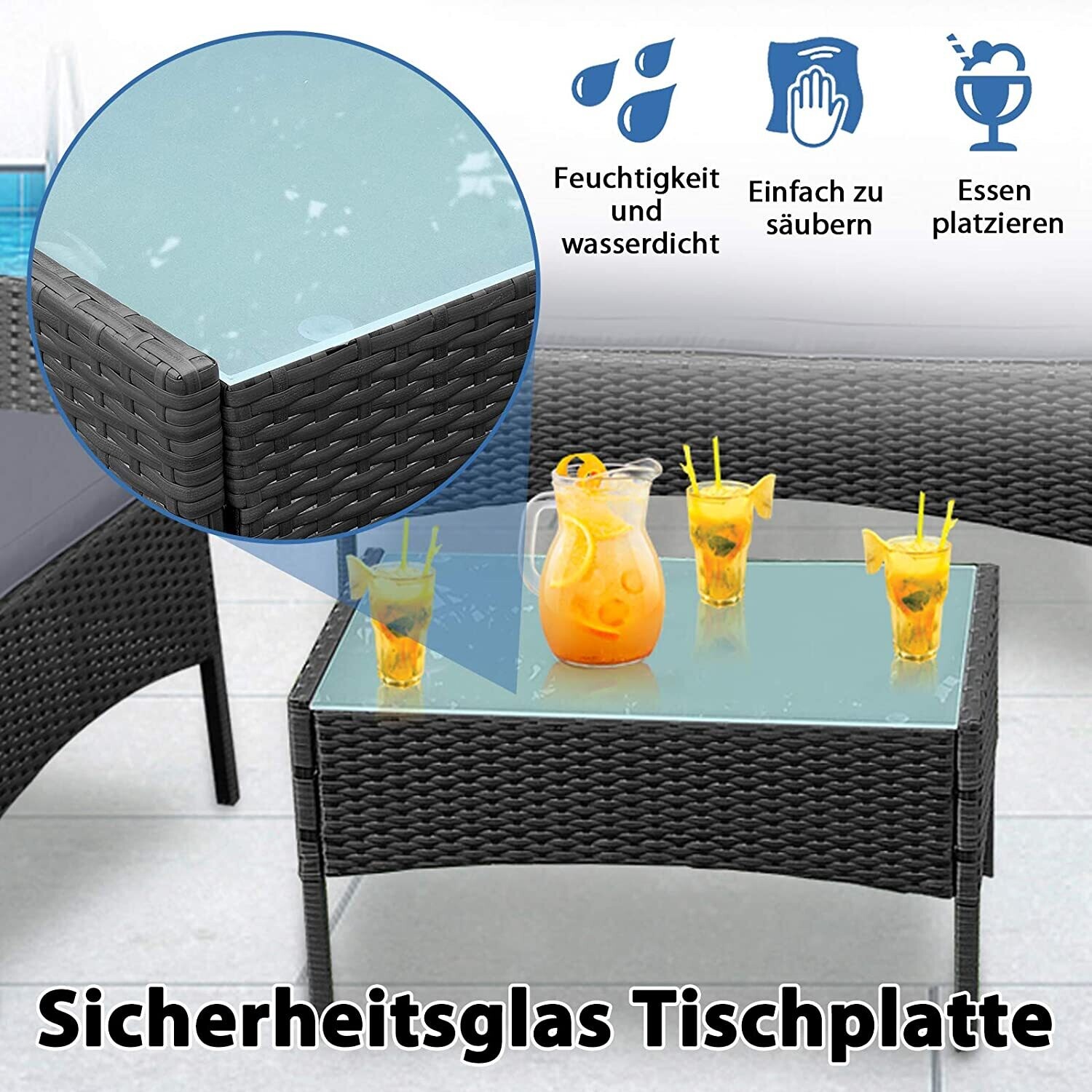 Poly Rattan Garden Furniture Set Lounge Set for Garden with 3 Sofas and Table