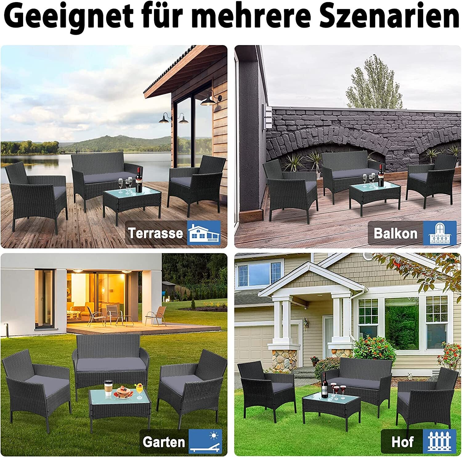 Poly Rattan Garden Furniture Set Lounge Set for Garden with 3 Sofas and Table