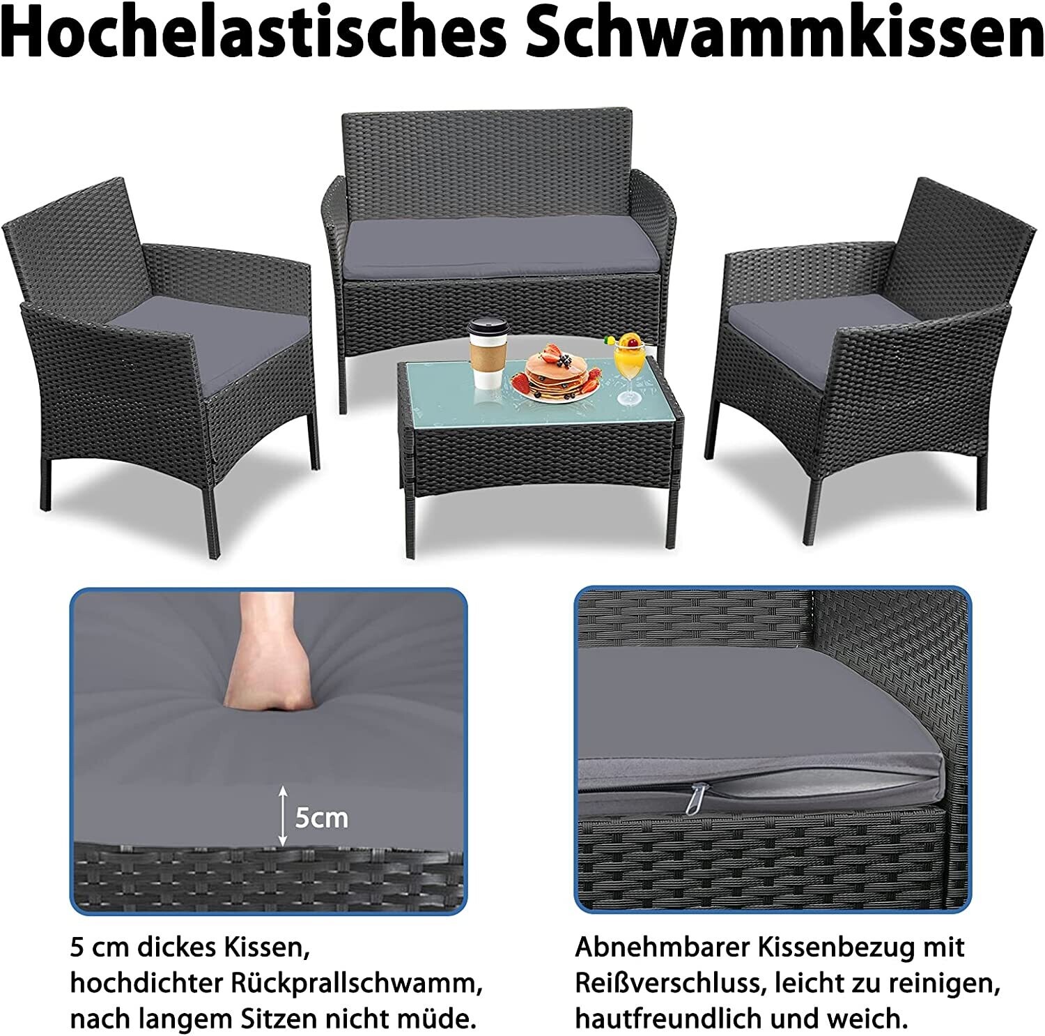 Poly Rattan Garden Furniture Set Lounge Set for Garden with 3 Sofas and Table