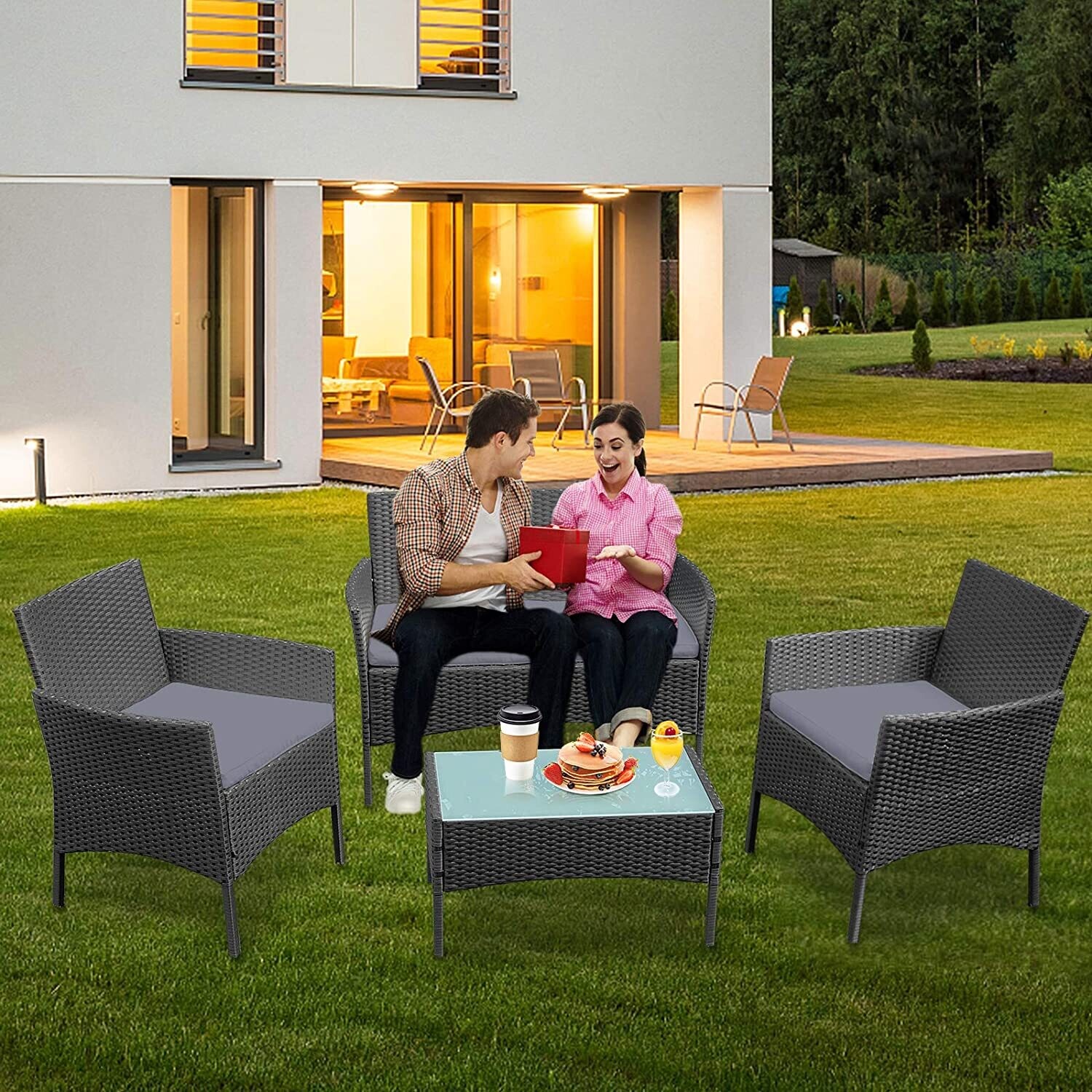 Poly Rattan Garden Furniture Set Lounge Set for Garden with 3 Sofas and Table