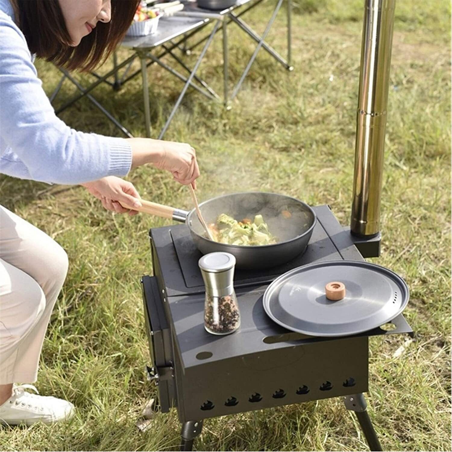 Cast Iron Portable Wood Stove – Outdoor Camping Stove with Hot Tent Compatibility for Camping