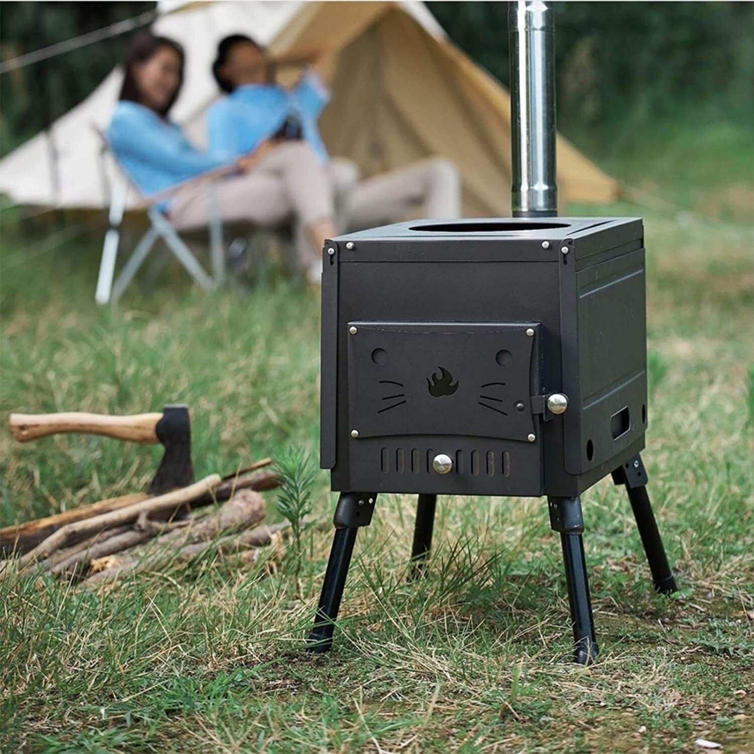 Cast Iron Portable Wood Stove – Outdoor Camping Stove with Hot Tent Compatibility for Camping