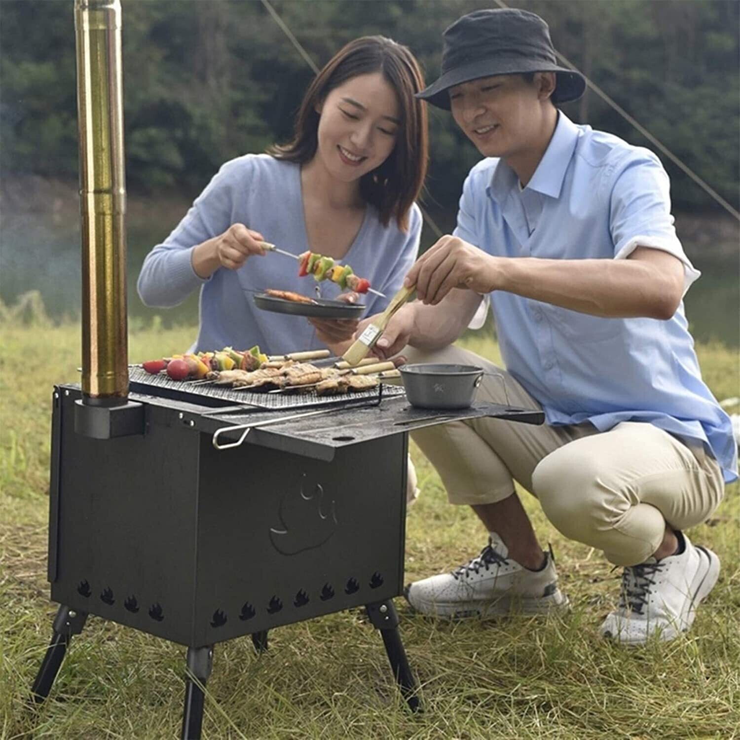 Cast Iron Portable Wood Stove – Outdoor Camping Stove with Hot Tent Compatibility for Camping
