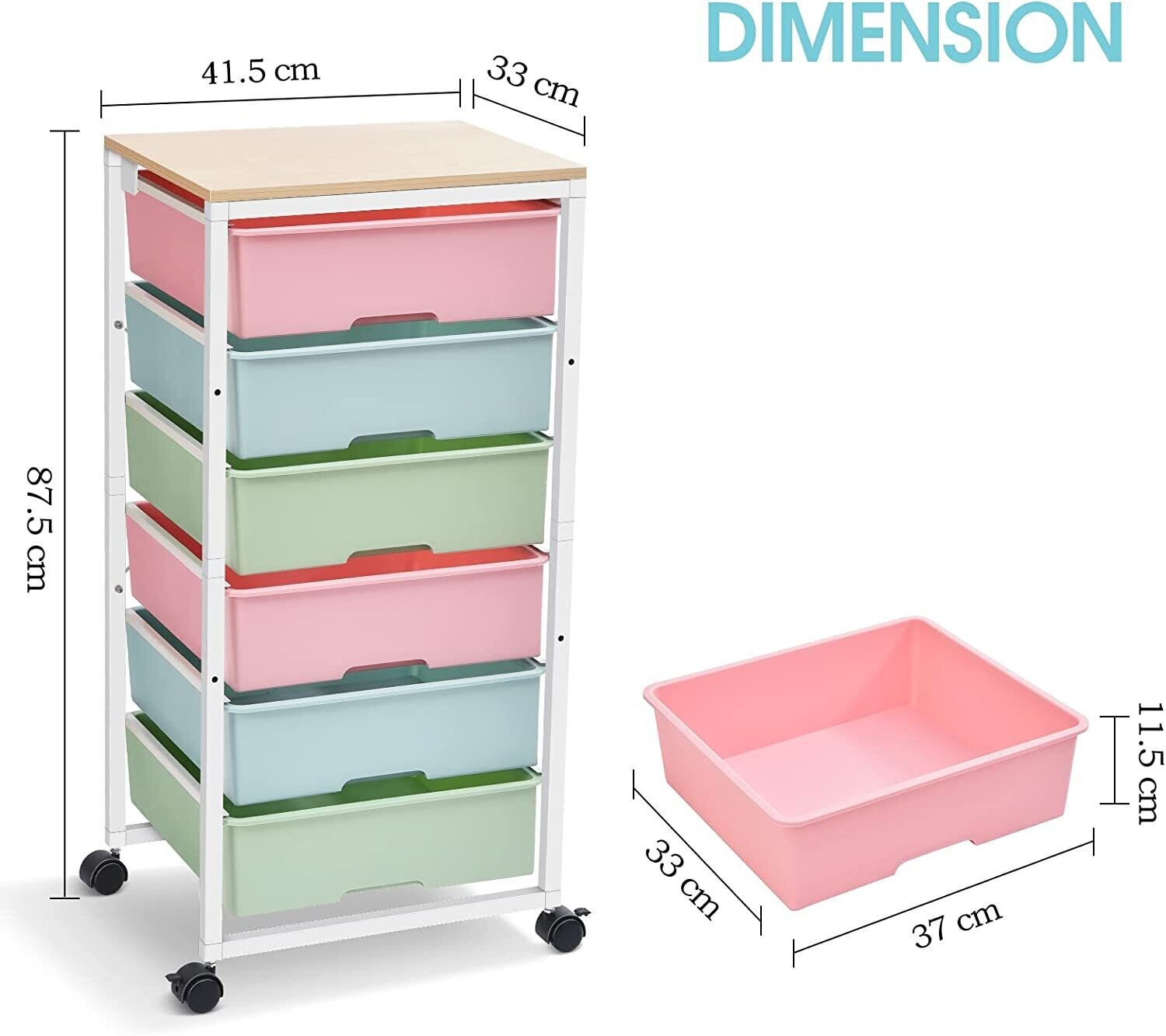 6-Drawer Rolling Storage Cart with Wooden Tabletop - Multipurpose Organizer with Lockable Wheels for Bedroom, Office, or Craft Room