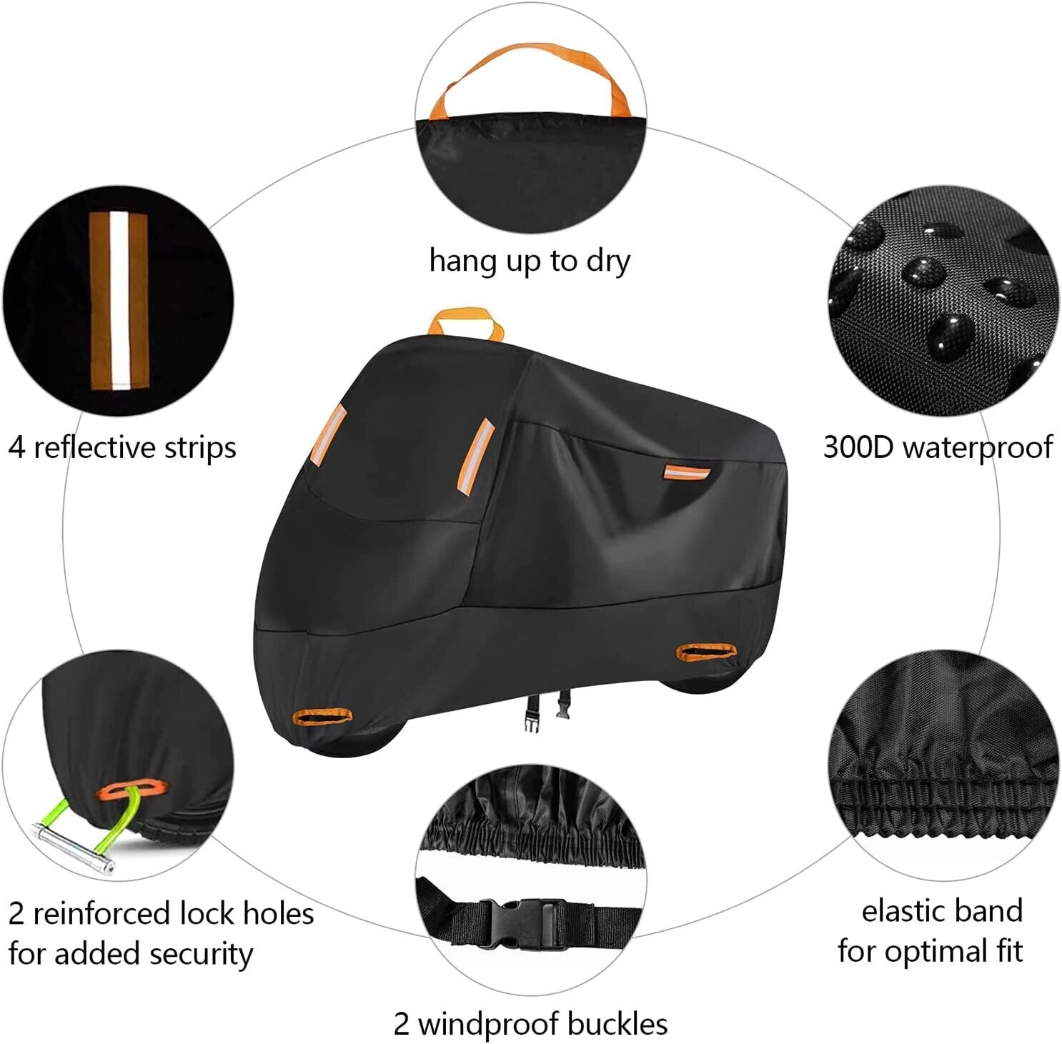 Outdoor Protection Motorcycle Cover with Lock Holes in 300D Waterproof,