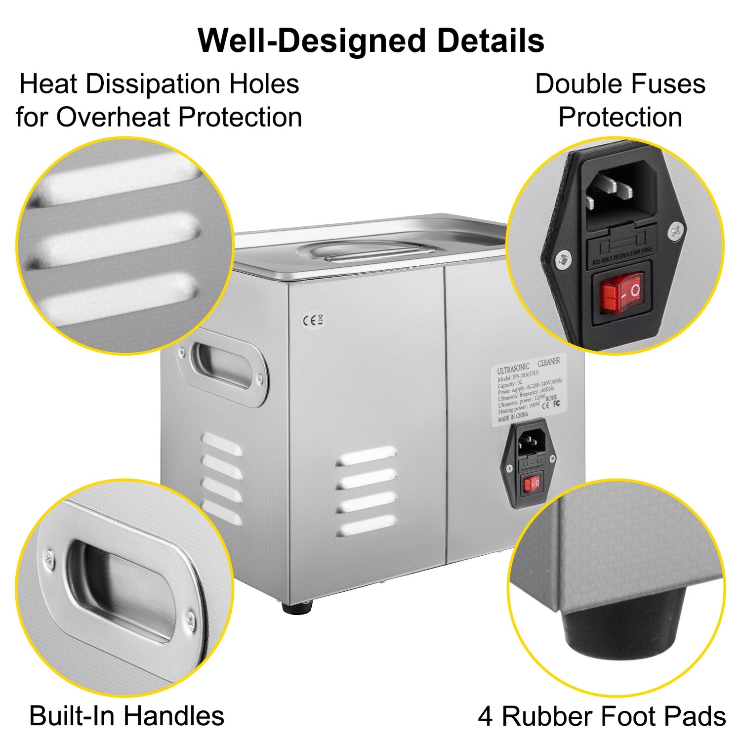 3L Ultrasonic Cleaner Washing Machine - Digital Timer and Heating Function for Effective Cleaning of Jewelry, Small Parts, and Delicate Items