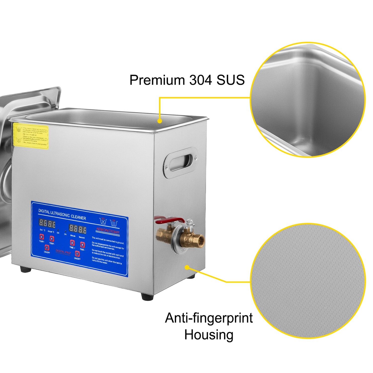 Stainless steel Ultrasonic Cleaning Machine, 6L, 40KHz, with Digital Heater Timer