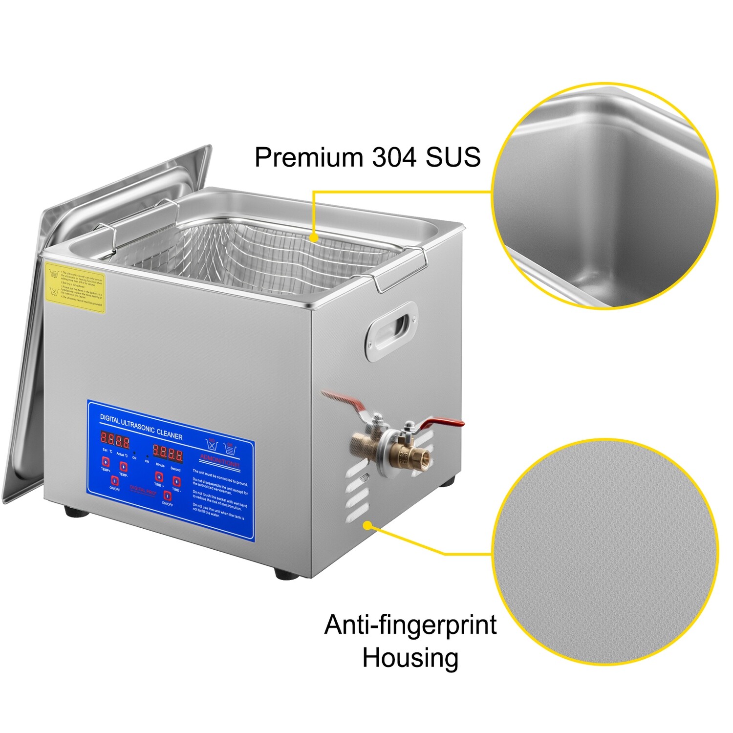 15L Ultrasonic Cleaner Stainless Steel Cleaning Machine for Deep Cleaning Jewelry, Glasses, and More - High-Performance Ultrasonic Bath