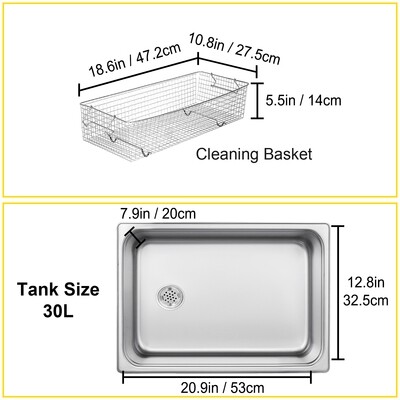 30L Digital Ultrasonic Cleaner - Professional Stainless Steel Washing Machine with 600W Power, Adjustable Temperature (0-80°C), Timer (0-30 mins), 10 Transducers, Multiple Cleaning Modes for Efficient