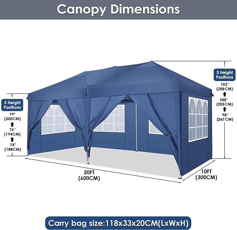 3m x 6m folding tent accordion 4 side panels 2 curtains + transport bag Waterproof Stable Flat Foldable Gazebo  Popup Garden Tent
