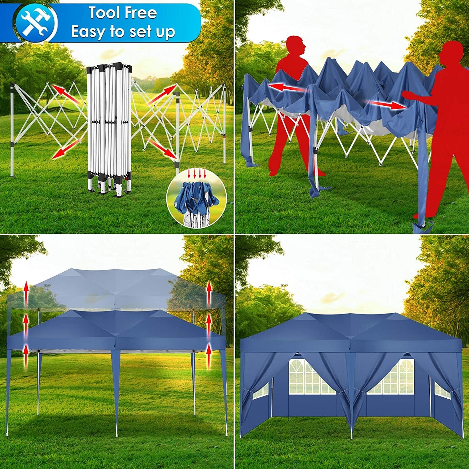 3m x 6m folding tent accordion 4 side panels 2 curtains + transport bag Waterproof Stable Flat Foldable Gazebo  Popup Garden Tent