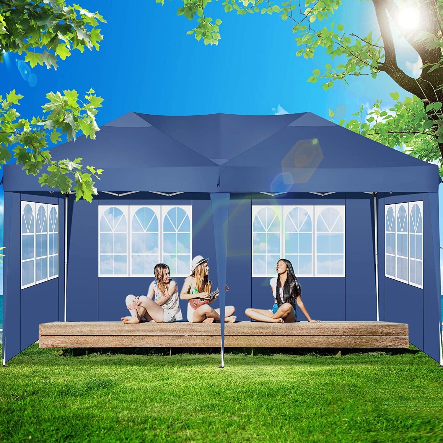 3m x 6m folding tent accordion 4 side panels 2 curtains + transport bag Waterproof Stable Flat Foldable Gazebo  Popup Garden Tent