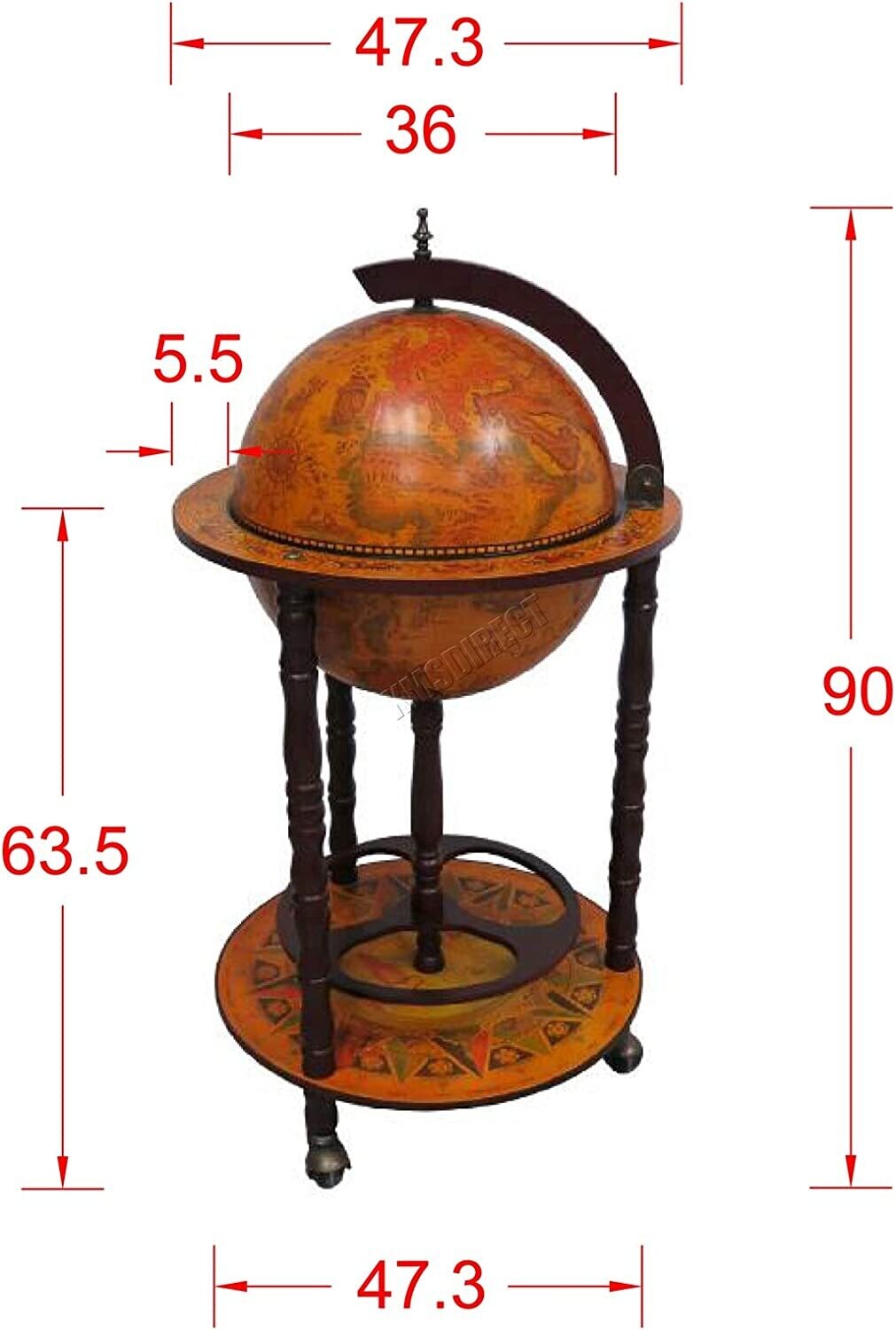 360mm Antique Globe-Shape Bar – Small Whiskey, Wine, and Spirits Storage with Elegant Design
