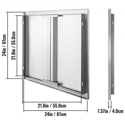 Outdoor kitchen access doors measuring 610 x 610 mm Stainless steel cabinet doors on the BBQ island