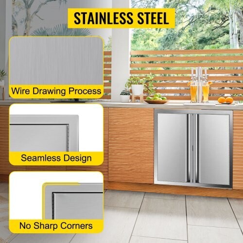 Outdoor kitchen access doors measuring 610 x 610 mm Stainless steel cabinet doors on the BBQ island