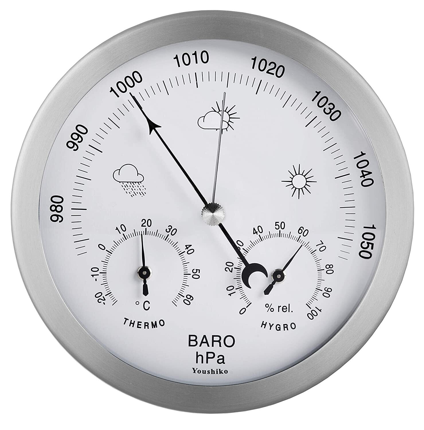 Stainless Steel Analog Barometer, Thermometer & Hygrometer, 3 in 1 Indoor and Outdoor (Silver) Weather Station