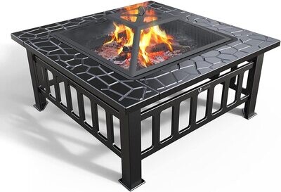 Fire Bowl with Grill Grate and Spark Guard - Outdoor Fire Pit for Safe Cooking and Heating, Ideal for Backyard Gatherings and Campfires