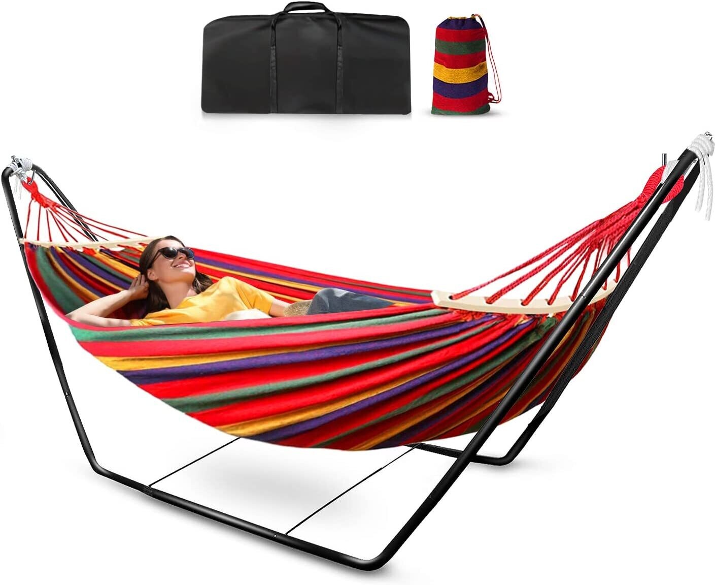 Hammock with Stand, Double CottonSpreader Bars