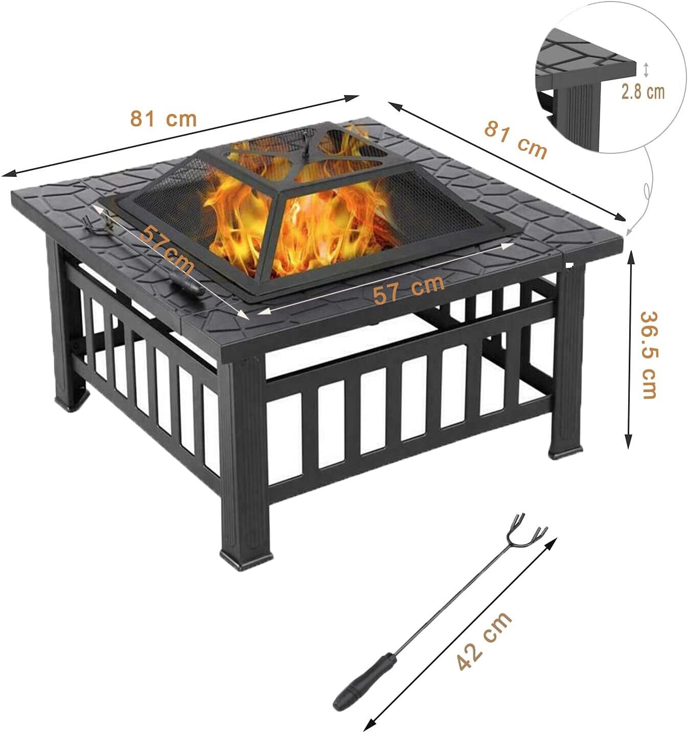 Fire Bowl with Spark Guard &amp; Grill Grate – Versatile Fire Pit for Garden and Patio Heating, BBQs – Includes Waterproof Cover for Outdoor Use, Ideal for Warmth &amp; Grilling