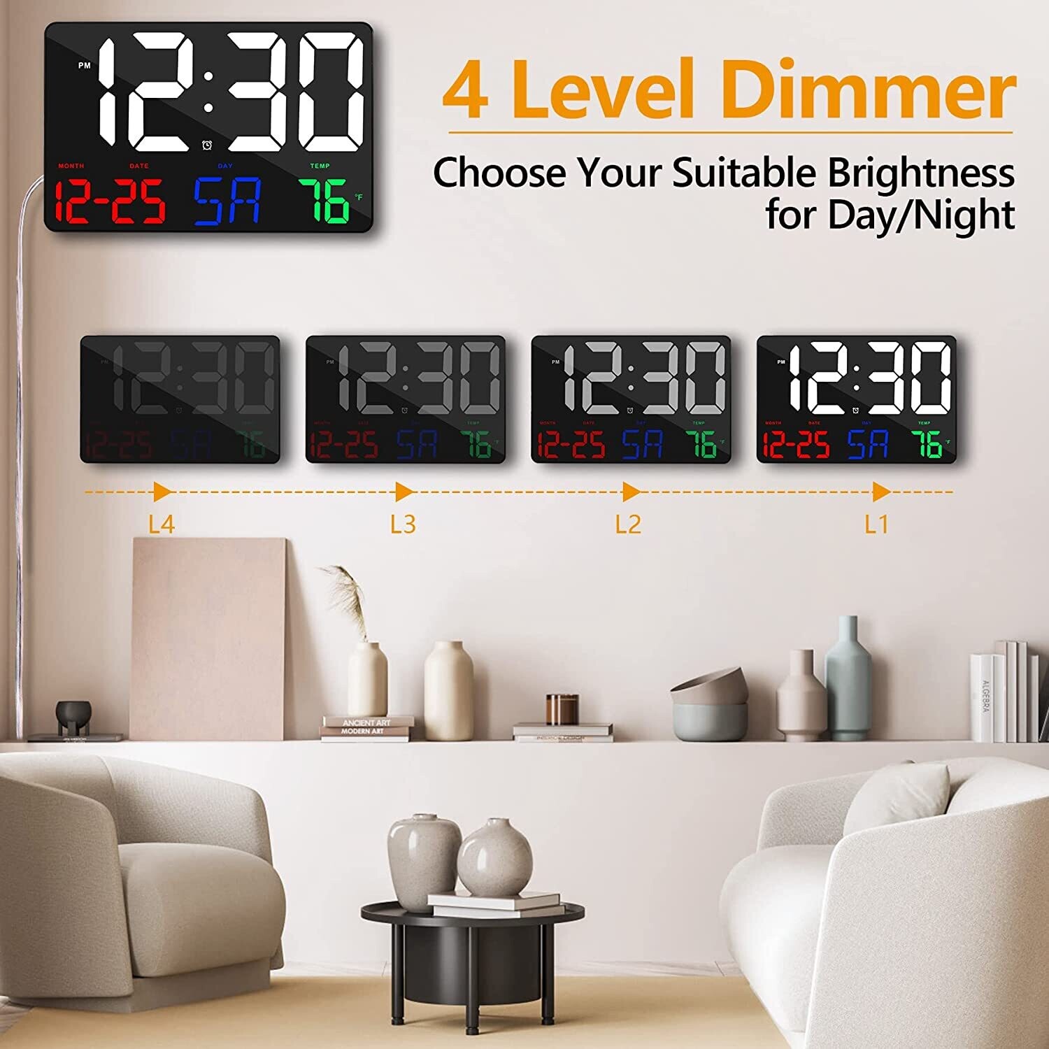 Digital Large LED Display Clock with Calendar and Alarm – 11.5&#39;&#39; Time and Date Display for Home and Office