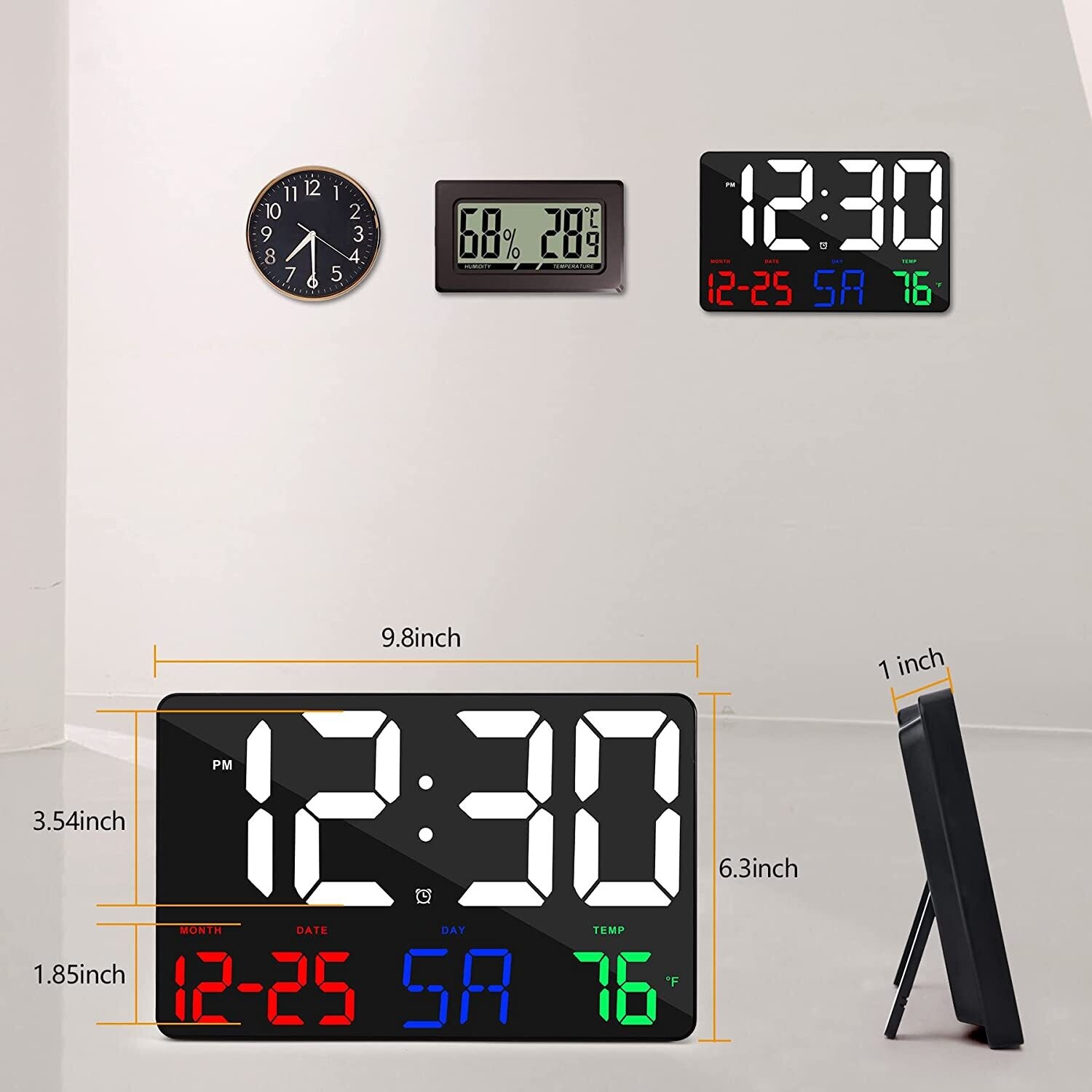 Digital Large LED Display Clock with Calendar and Alarm – 11.5&#39;&#39; Time and Date Display for Home and Office