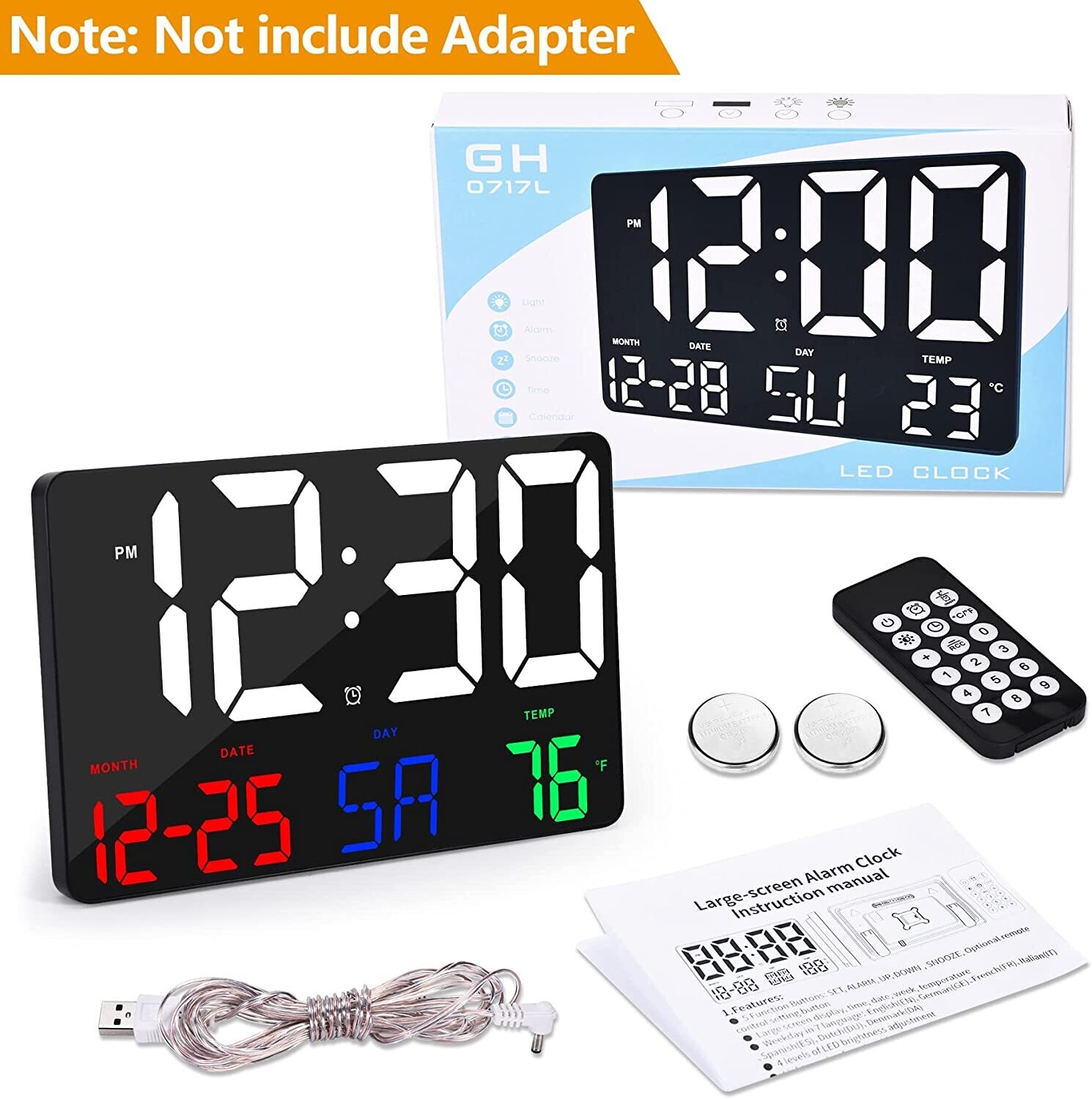 Digital Large LED Display Clock with Calendar and Alarm – 11.5&#39;&#39; Time and Date Display for Home and Office
