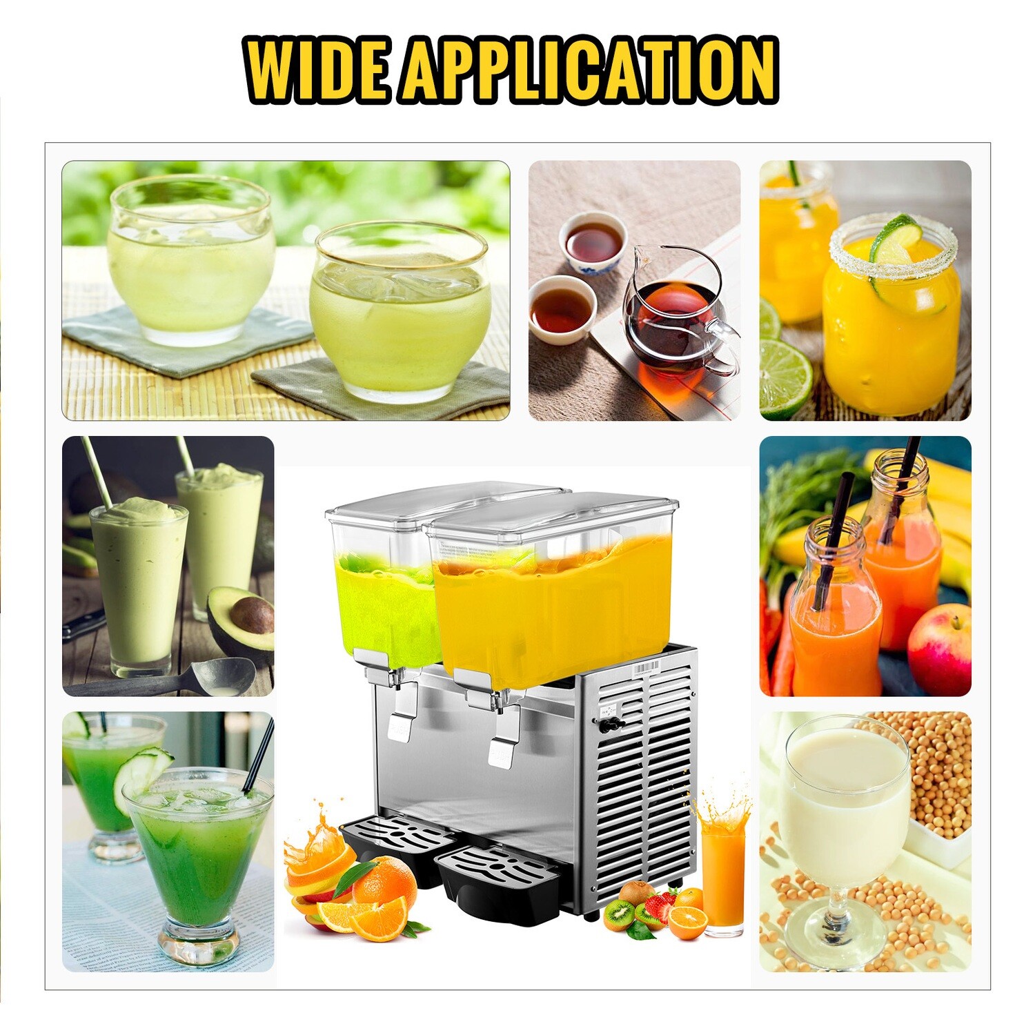 Commercial Stainless Steel Fruit Juice Beverage Dispensers – 2 Tanks, 6.4 Gallon Capacity, Ideal for Restaurants and Catering