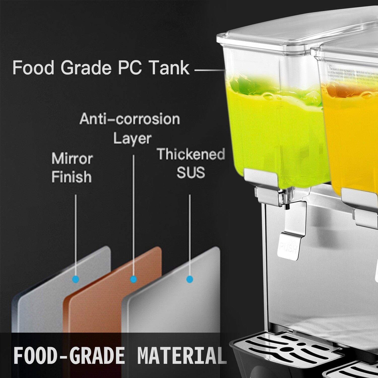 Commercial Stainless Steel Fruit Juice Beverage Dispensers – 2 Tanks, 6.4 Gallon Capacity, Ideal for Restaurants and Catering