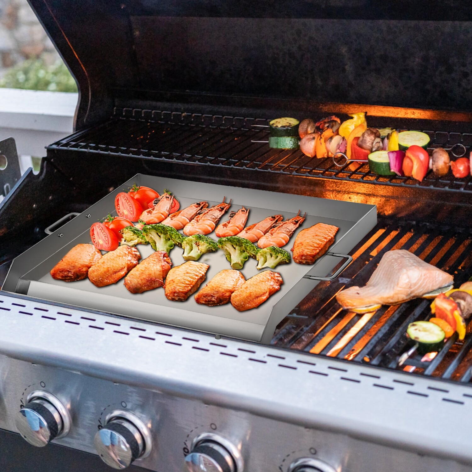 16 x 18-Inch Flat Stainless Steel Square Grill Plate for Cooking, Durable BBQ Griddle for Outdoor and Indoor Use
