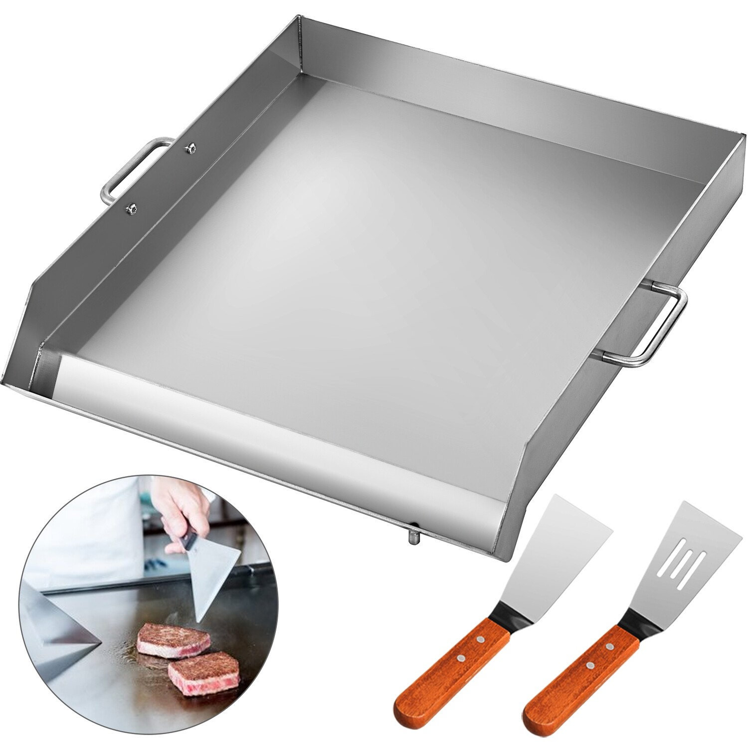 16 x 18-inch square grill plate made of stainless steel, flat