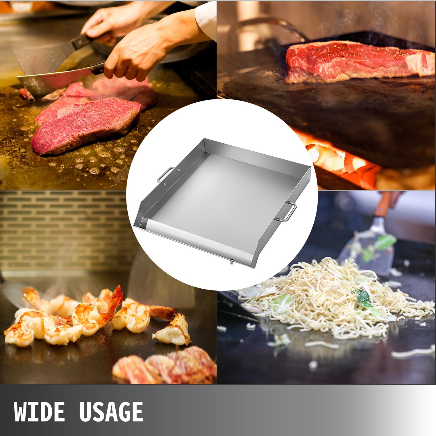 16 x 18-Inch Flat Stainless Steel Square Grill Plate for Cooking, Durable BBQ Griddle for Outdoor and Indoor Use